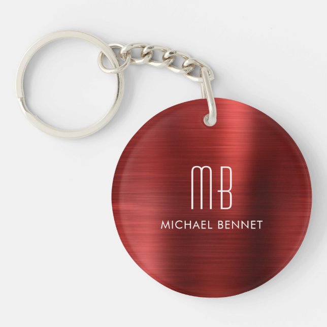 Porte-clefs Élégant Monogramme rouge (Devant)