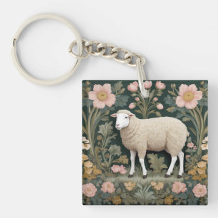 Porte-clefs Elégant mouton blanc William Morris inspiré