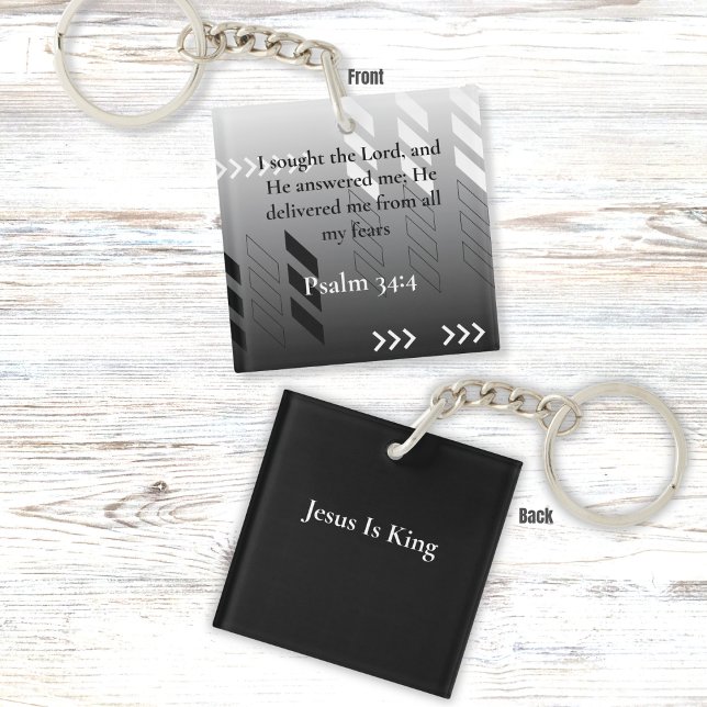 Porte-clefs Élégant Noir et Gris Abstrait Bible Verse Art (Créateur téléchargé)