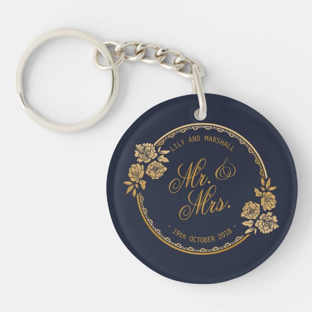 Porte-clefs Elégant or Mariage personnalisé | PORTE - CLÉ (Devant)