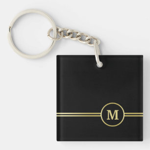 Porte-clefs Élégant or Monogramme personnalisé sur noir