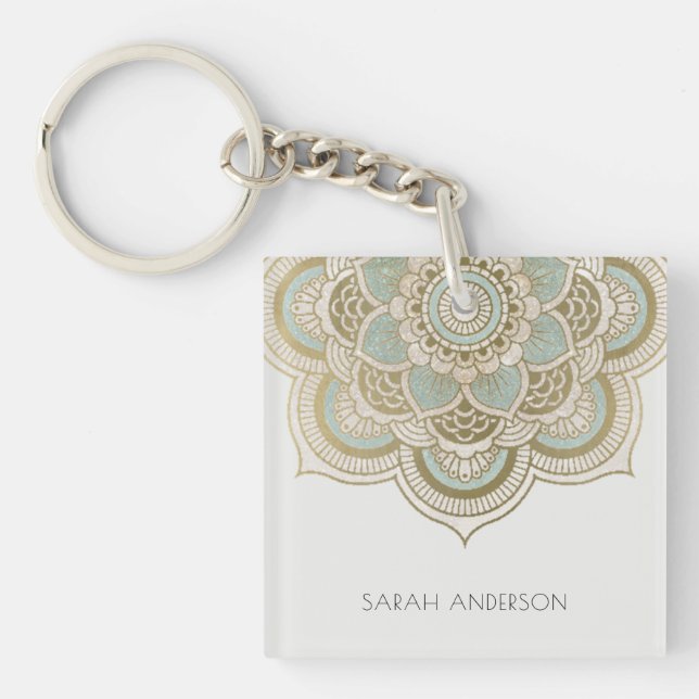 Porte-clefs Elégant Ornate Gold Foil Turquoise Turquoise Manda (Devant)