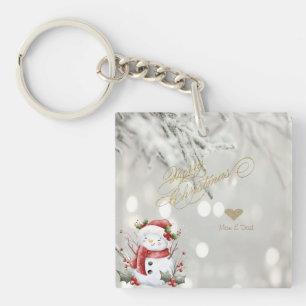 Porte-clefs Élégant Parties scintillant or Coeur Snowman