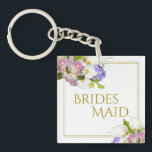 Porte-clefs Elégant Pastel Floral Bridesmaid Mariage Favor<br><div class="desc">Ce beau porte - clé est conçu pour donner comme un cadeau ou une faveur aux demoiselles d'honneur de votre mariage. L'élégant design est composé de lettrage doré et de bordures avec un ensemble de roses, d'hydrangée, de roses, d'orchidées et de lys calla. De belles couleurs pastel font de ce...</div>