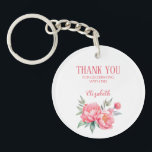 Porte-clefs Elégant Pink Peony Botanical Brunch Anniversaire<br><div class="desc">Cet élégant design présente des fleurs de pivoine rose aquarelle avec des feuilles verts doux. Cet accessoire de charme est la façon parfaite de montrer l'appréciation.</div>
