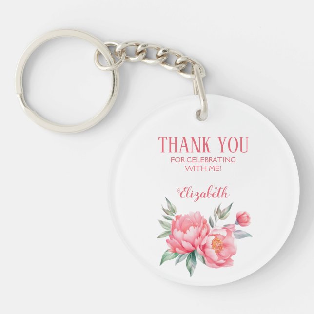 Porte-clefs Elégant Pink Peony Botanical Brunch Anniversaire (Devant)