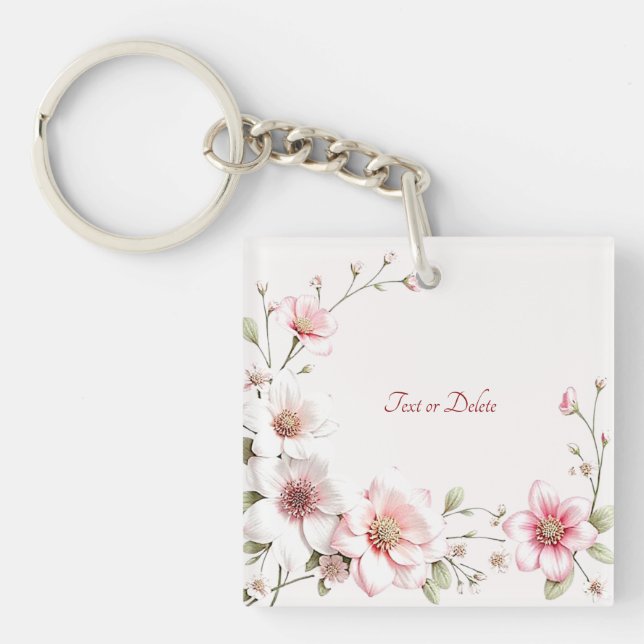 Porte-clefs Elegant Pink White Floral Keychain (Devant)
