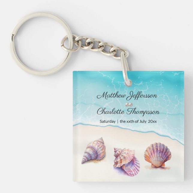 Porte-clefs Elégant Plage Mariage Coquillages Perles Nautiques (Devant)