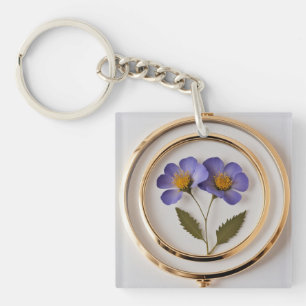 Porte-clefs Élégant Porte - clé à fleurs pressées avec rebord