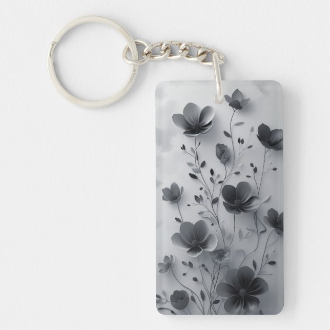 Porte-clefs Élégant Porte - clé acrylique floral noir et blanc (Devant)