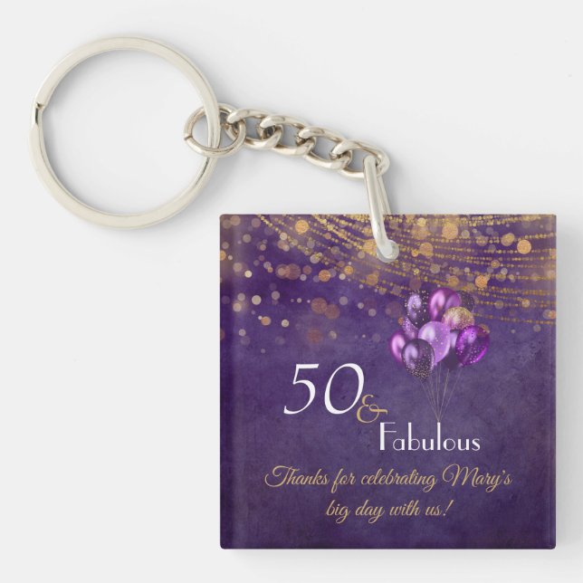 Porte-clefs Elégant Purple Gold 50 Fabuleux Anniversaire Favor (Devant)