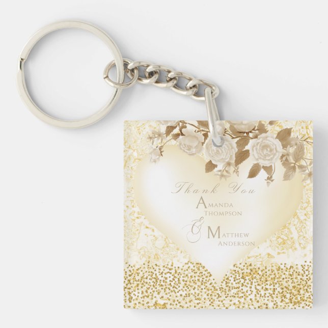 Porte-clefs Élégant Rose chic Monogram Gold (Devant)