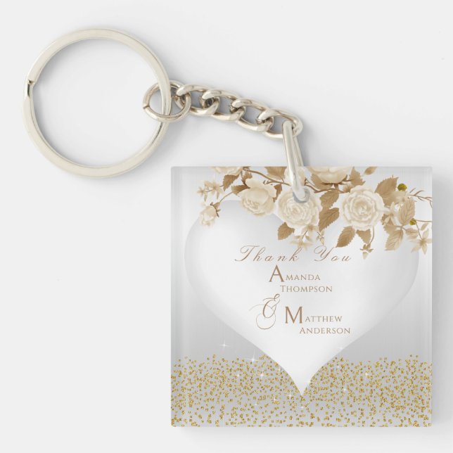 Porte-clefs Élégant Rose chic Monogramme blanc (Devant)