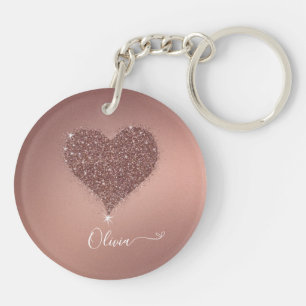 Porte-clefs Élégant Rose Gold Heart Glittery Acrylique Porte -