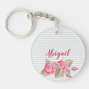 Porte-clefs Élégant rose Lovely & Rose Motif rayé