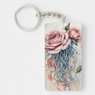 Porte-clefs Elégant Rose méduse Aquarelle Porte - clés d'art
