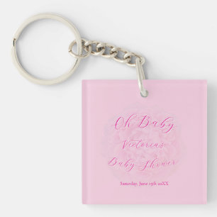 Porte-clefs Élégant Rose Oh Baby Script Peony Baby Shower