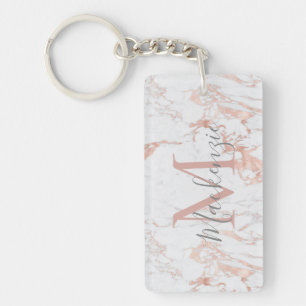 Porte-clefs Élégant rose pâle   Monogramme rose Gold Foil