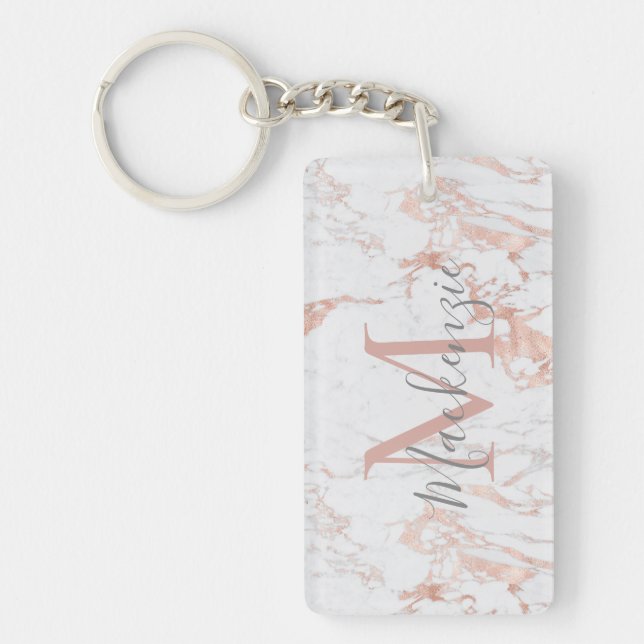 Porte-clefs Élégant rose pâle | Monogramme rose Gold Foil (Devant)