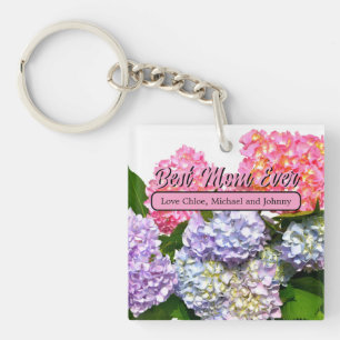 Porte-clefs Elégant rose violet bleu florales hydrangeas maman