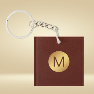 Porte-clefs Elégant Rouge Texture & Or Monogramme initial