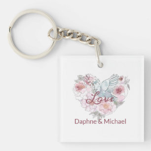 Porte-clefs Elegant Rustic Pink Moderne Chic Heart Script