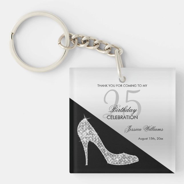 Porte-clefs Elégant Sequin Stiletto, Argent et Noir Anniversai (Devant)