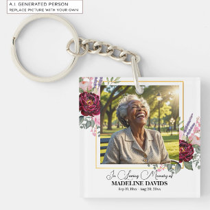 Porte-clefs Élégant souvenir de deuil avec photo de pivoines 