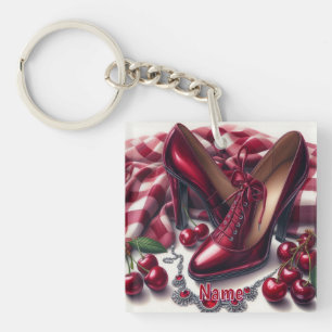 Porte-clefs Élégant talons rouges hauts avec cerise