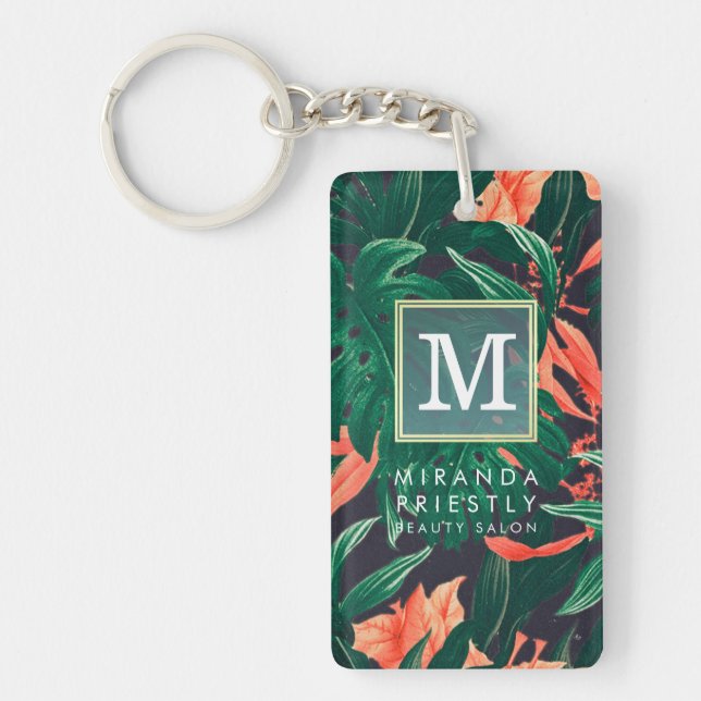 Porte-clefs Élégant Tropical Floral moderne cadre or Monogramm (Devant)