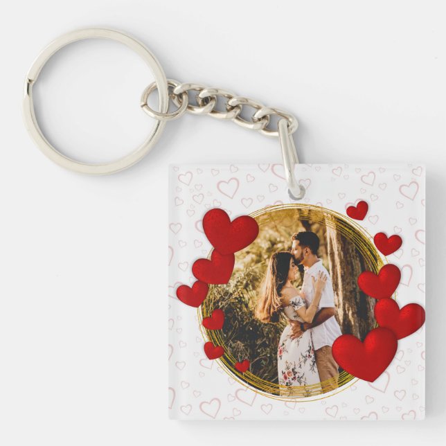 Porte-clefs Élégant Valentines, Amour, Anniversaire Coeur Roug (Devant)