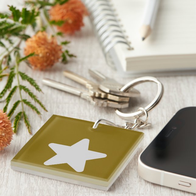 Porte-clefs Élégant vert de la jungle avec WhiteStar (Devant Droit)