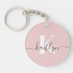 Porte-clefs Élégant violet rose gris script Monogramme