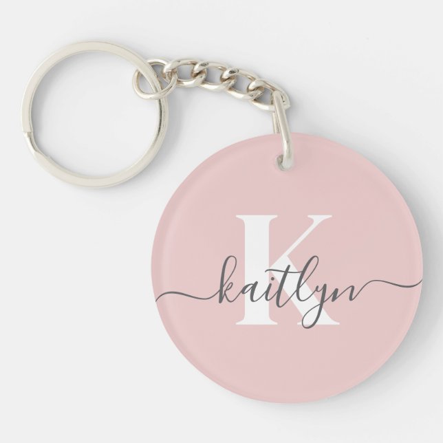 Porte-clefs Élégant violet rose gris script Monogramme (Devant)