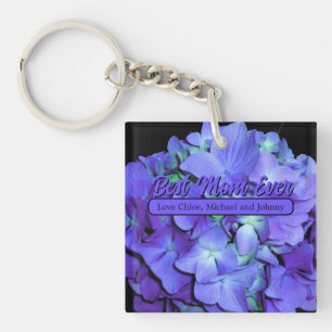 Porte-clefs Elégant violet turquoise hydrangées florales