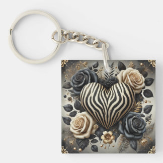 Porte-clefs Elégant Zebra Print Heart & Rose