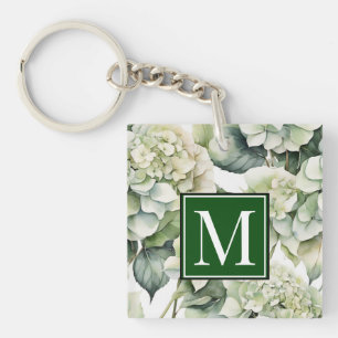 Porte-clefs Elégante aquarelle blanche vert hydrangée florale