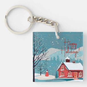 Porte-clefs Elégante aquarelle neige chute de neige Festive Jo