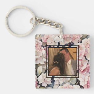 Porte-clefs Elégante aquarelle rose floral personnalisation ph