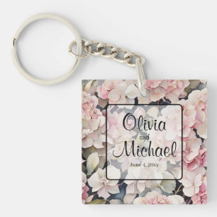 Porte-clefs Elégante aquarelle rose hydrangées florales