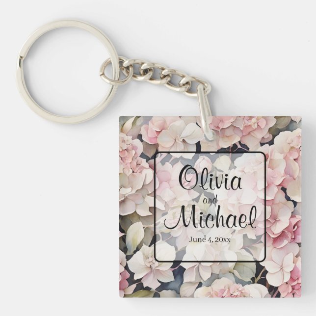 Porte-clefs Elégante aquarelle rose hydrangées florales (Devant)