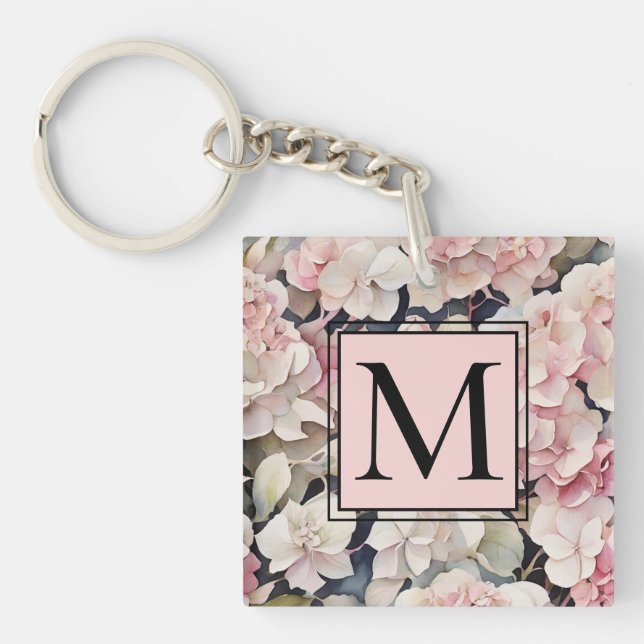 Porte-clefs Elégante aquarelle rose hydrangées florales (Devant)
