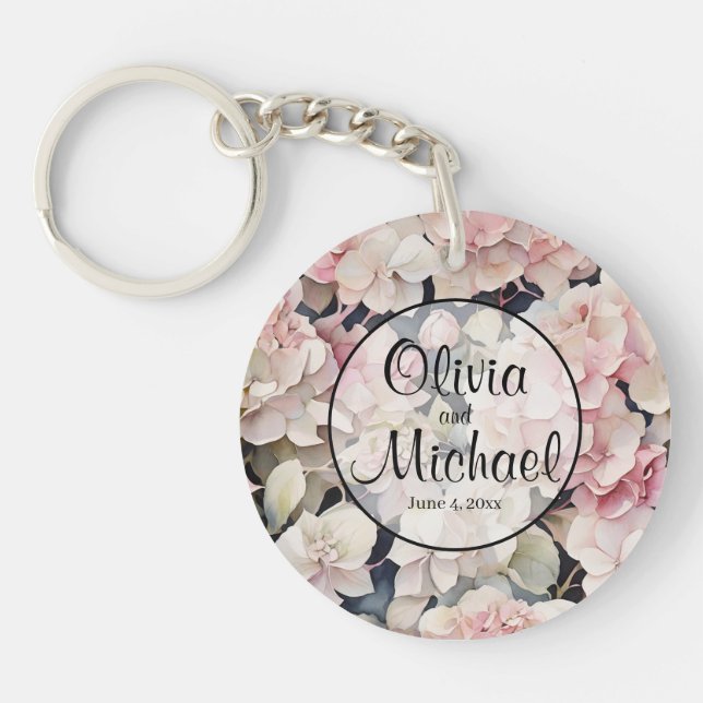 Porte-clefs Elégante aquarelle rose hydrangées florales (Devant)
