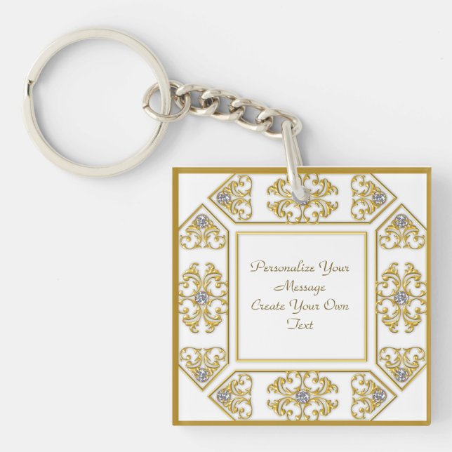 Porte-clefs Elégante bordure or ornementale avec Accent diaman (Devant)