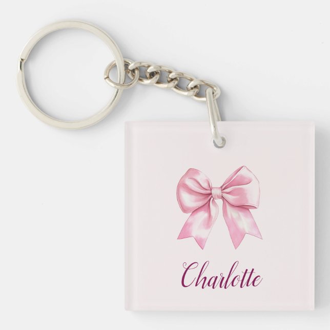 Porte-clefs Élégante Bow et nom rose | Porte - clé personnalis (Devant)