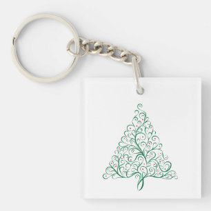 Porte-clefs Élégante calligraphie rouge et verte Arbre de Noël