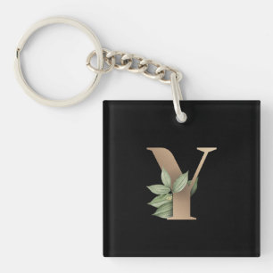 Porte-clefs Élégante lettre d'or monogramme botanique Y