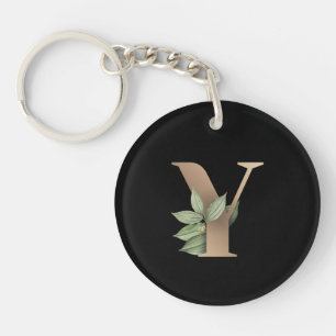 Porte-clefs Élégante lettre d'or monogramme botanique Y