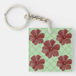 Porte-clefs Élégante patte en treillis floral bordeaux et vert