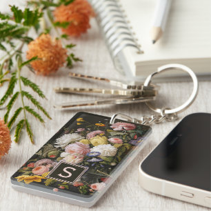 Porte-clefs Élégante peinture artistique de fleurs de style ba